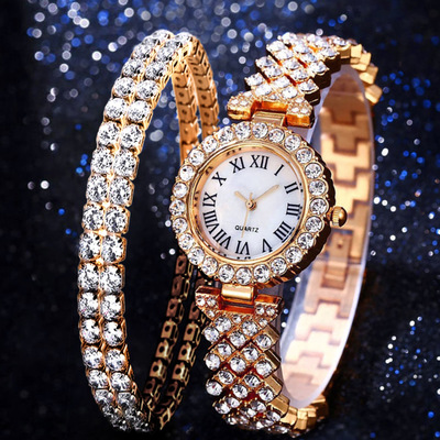 Ceas Dama Luxury auriu-rosiatic cu strasuri si bratara argintie CADOU QUARTZ CDQZ073